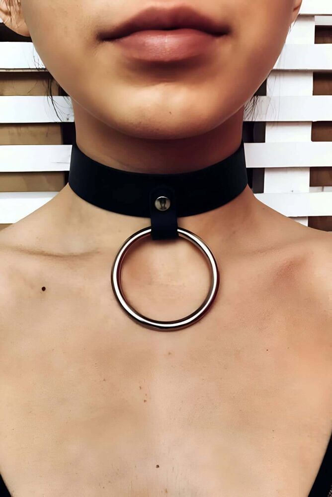 Leather Collar with Ring Detail - 1