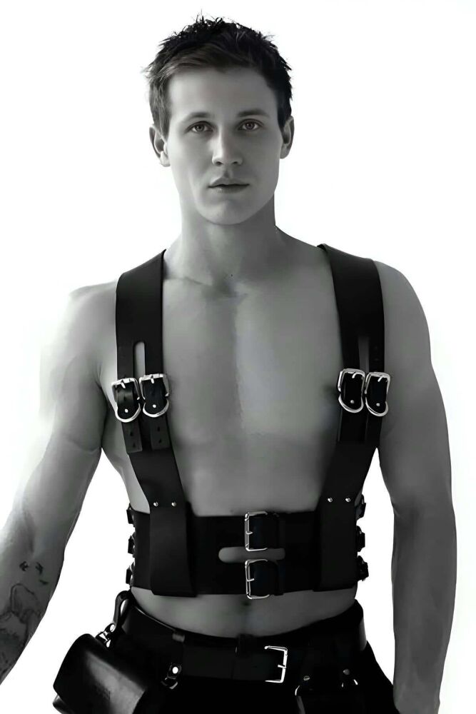 Leather Cuffed Men's Harness, Fancy Leather Clothing - 1