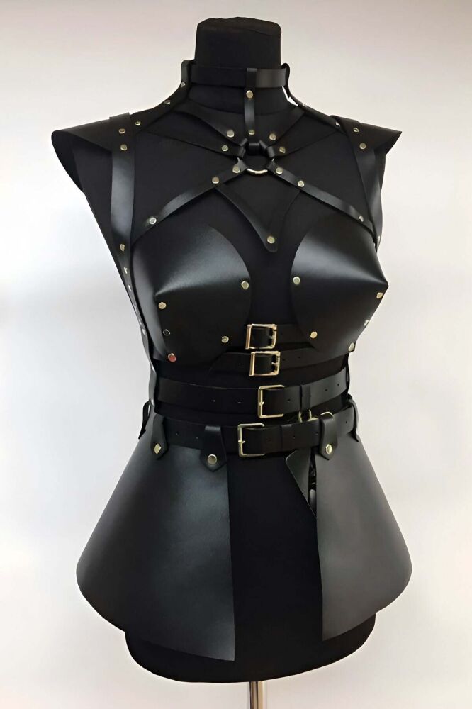 Leather Dress Harness with Skirt and Breast Detail - 1