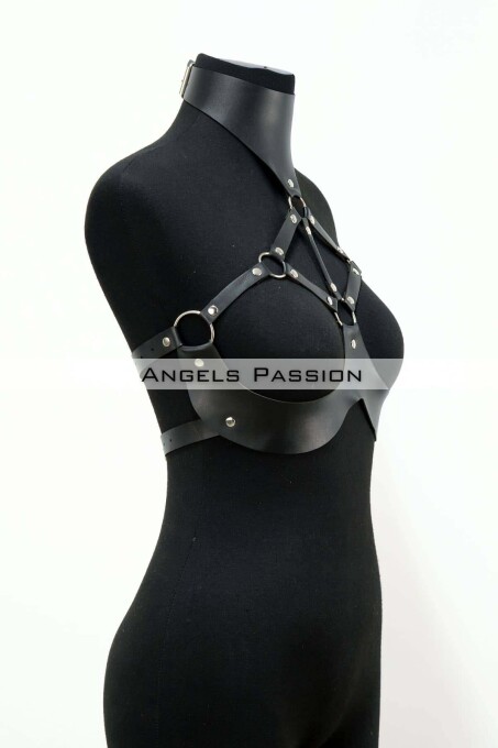 Leather Fancy Wear with Open Breasts, Leather Breast Harness - 2