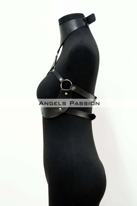 Leather Fancy Wear with Open Breasts, Leather Breast Harness - 4