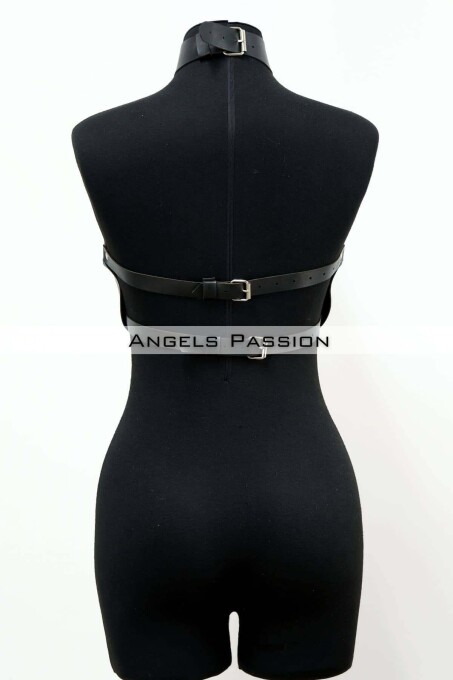 Leather Fancy Wear with Open Breasts, Leather Breast Harness - 5