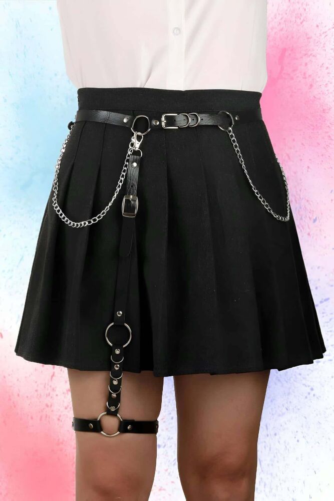 Leather Garter and Chain Leg Harness - 1