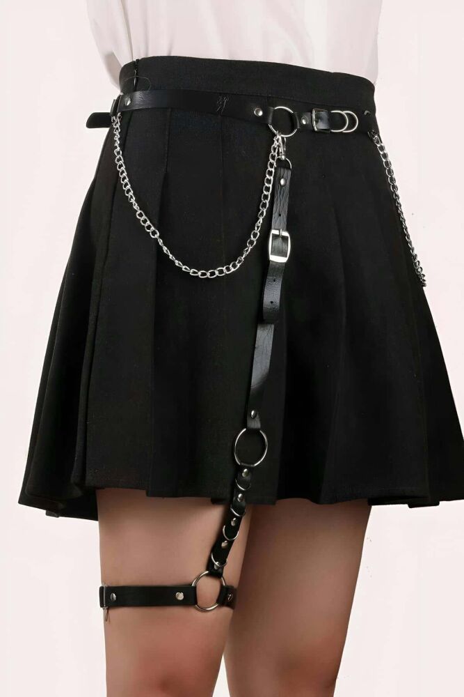 Leather Garter and Chain Leg Harness - 2