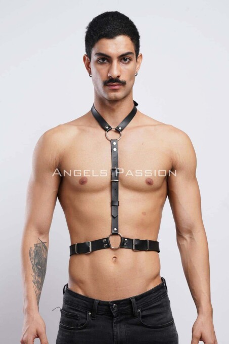 Leather Halterneck Men's Harness for Clubwear and Parties - 1