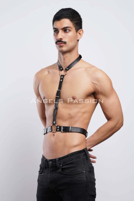 Leather Halterneck Men's Harness for Clubwear and Parties - 3