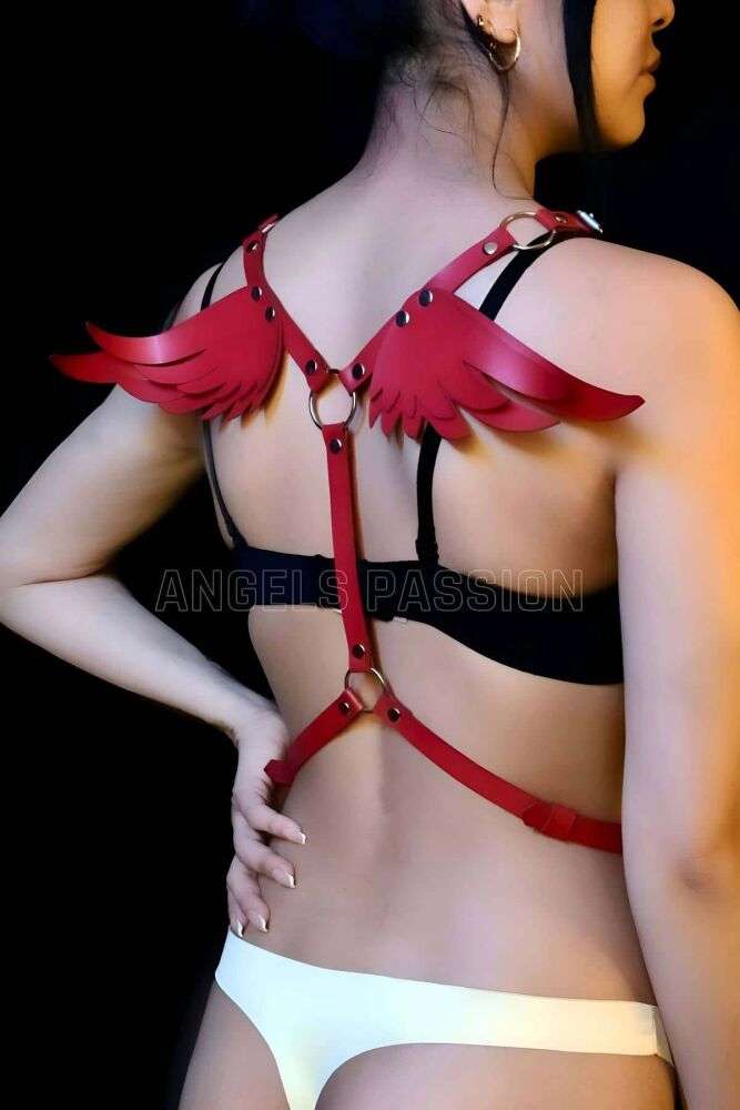 Leather Harness with Angel Wing Detail for Style - 2