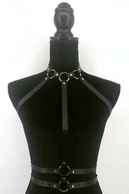 Leather Harness with Collar and Waist Detail - 3