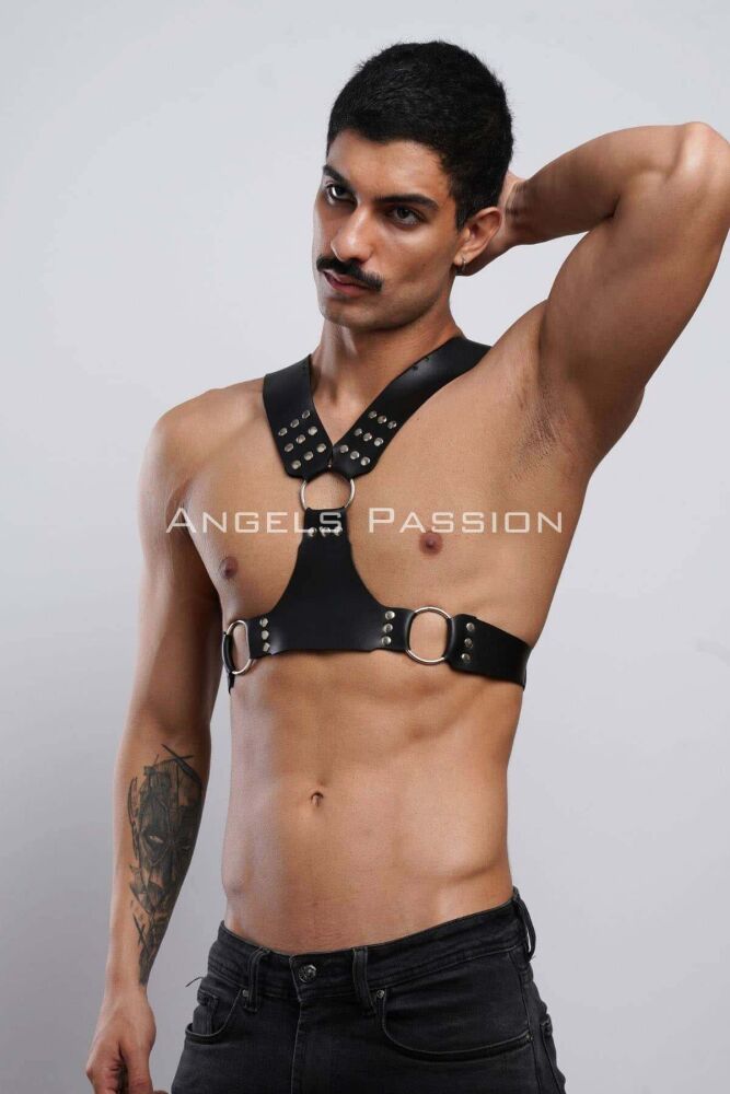 Leather Men's Chest Harness for Clubwear and Partywear - 6