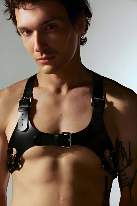 Leather Men's Chest Harness, Stylish Chest Belt - 1