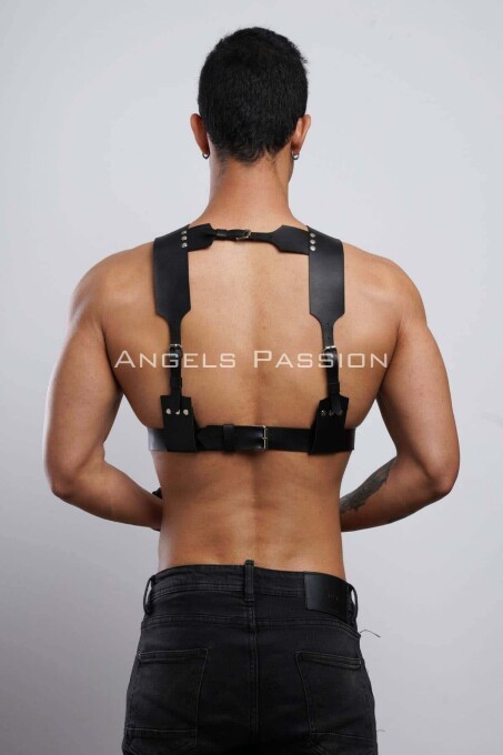 Leather Men's Chest Harness with Cuffs for Fancy Wear - 6