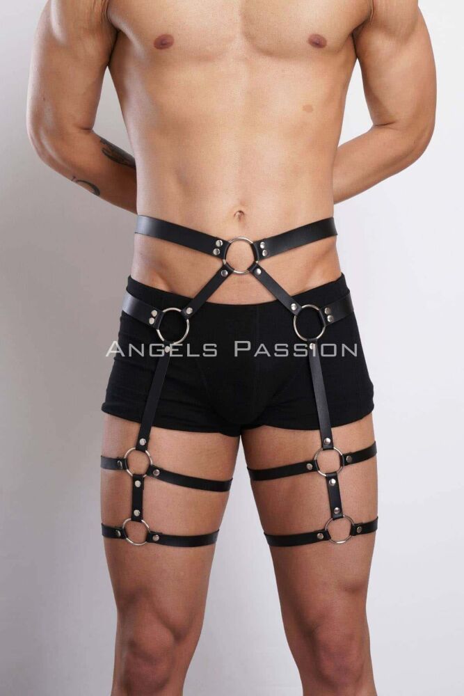 Leather Men's Leg Harness and Garter for Stylish Wear - 3