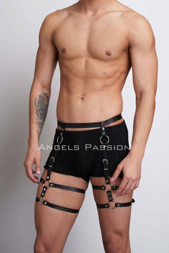 Leather Men's Leg Harness for Jeans Accessory - 6