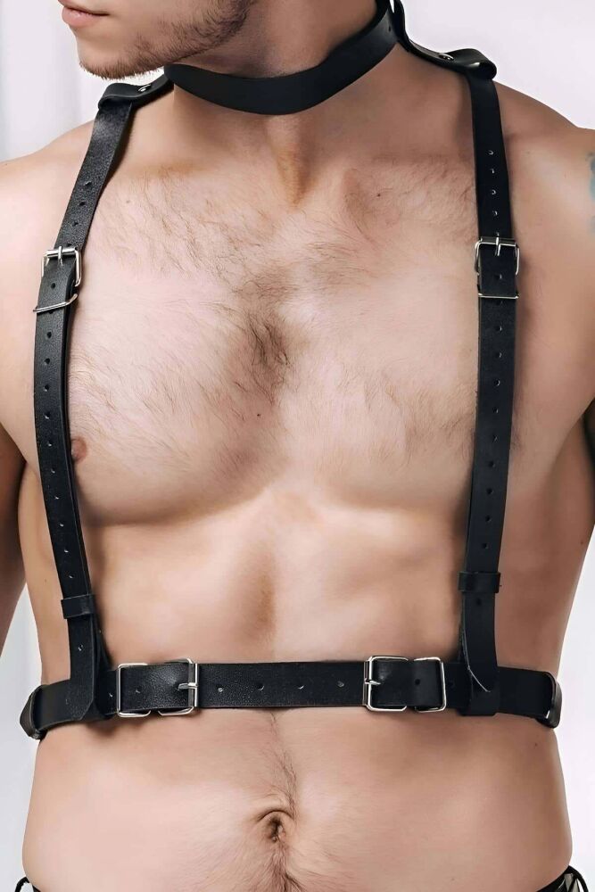 Leather Men's Shirt Accessory, Over T-Shirt Harness - 1