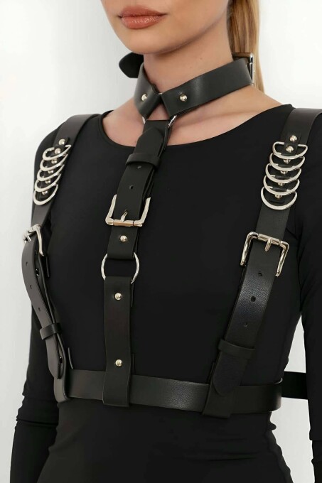 Leather Shoulder and Chest Belt with Shoulder Strap - 3