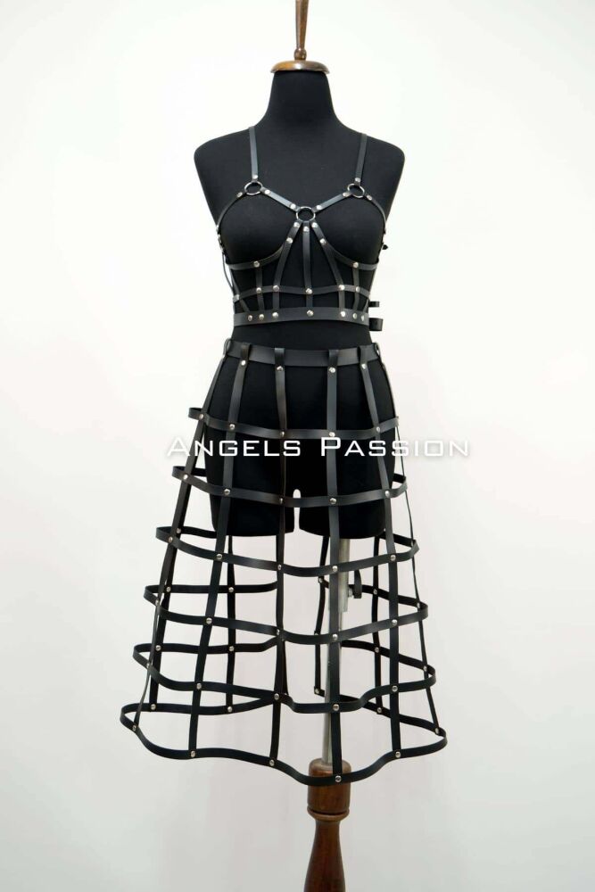 Leather Skirt and Leather Chest Harness Suit, Cosplaywear - 4