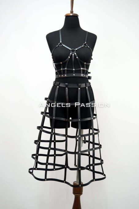 Leather Skirt and Leather Chest Harness Suit, Cosplaywear - 5