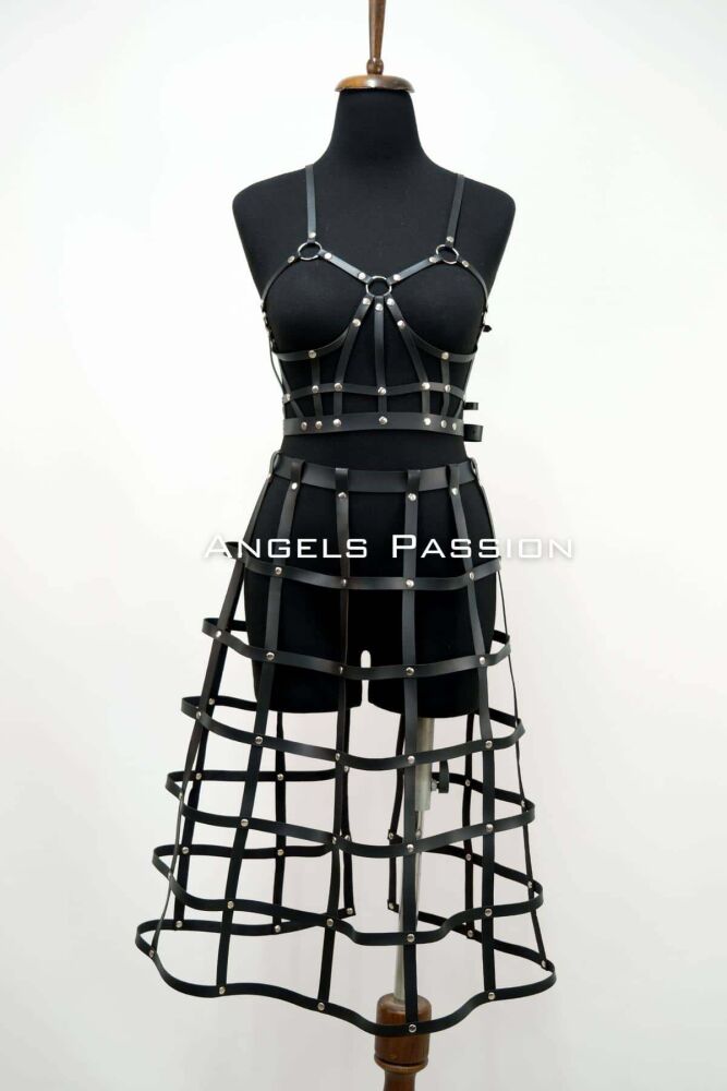 Leather Skirt and Leather Chest Harness Suit, Cosplaywear - 6