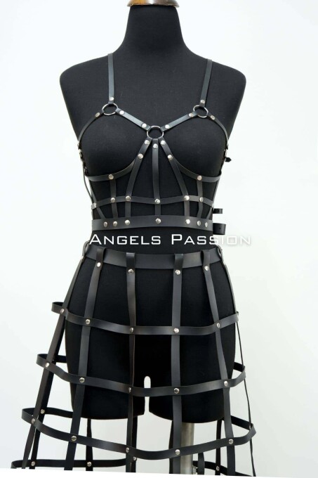 Leather Skirt and Leather Chest Harness Suit, Cosplaywear - 7