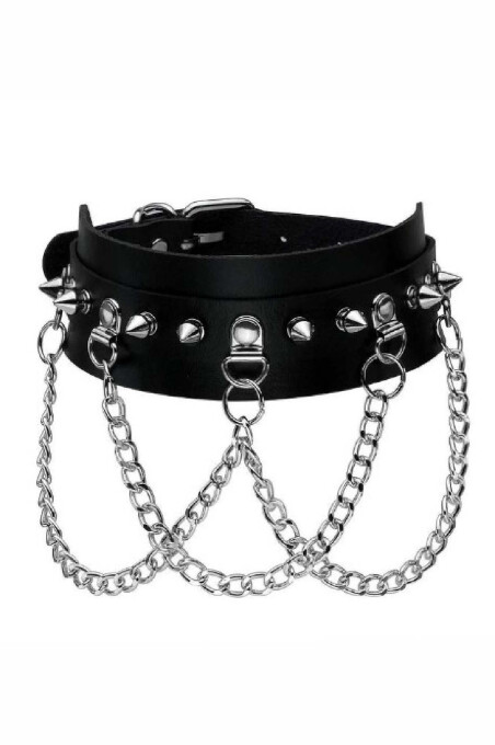 Leather Spiked Choker Collar - 1