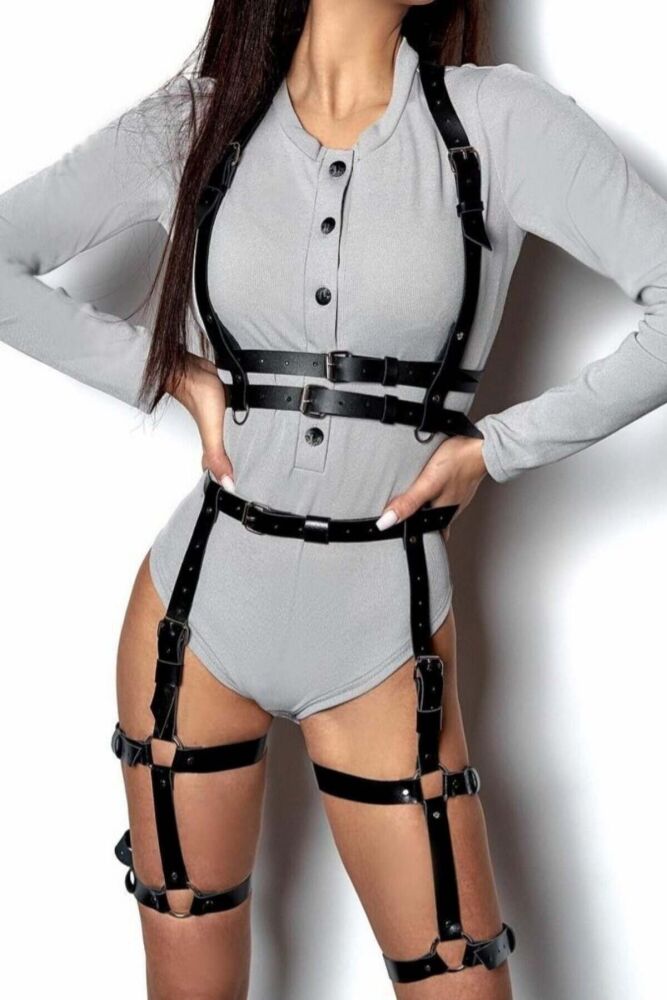 Leather Top and Bottom Harness Set with Waist Belt - 1