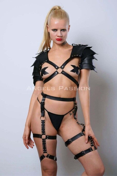Leather Viking Warrior Harness Suit for Women Cosplay - 3