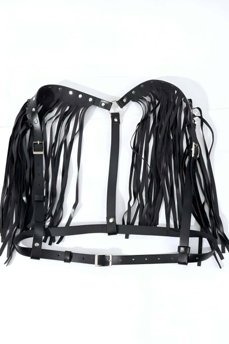 Leather Waist Belt Harness with Shoulder Tassels - 2