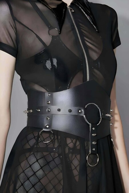 Leather Waist Belt with Nail Detail - 2