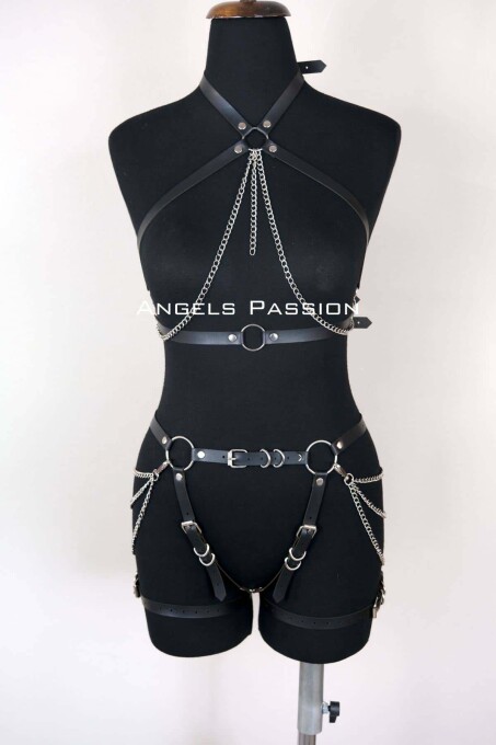 Leather Women's Fancy Dress, Leather Body Harness, Women's Leather Fancy Dress - 2