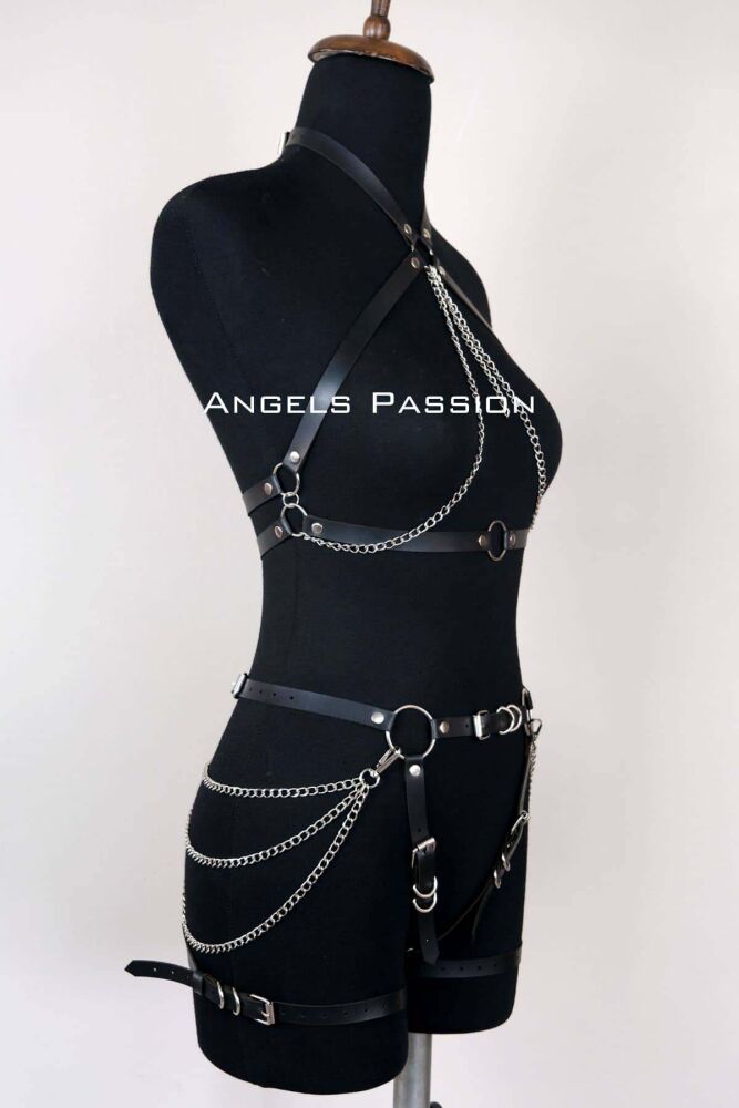 Leather Women's Fancy Dress, Leather Body Harness, Women's Leather Fancy Dress - 3