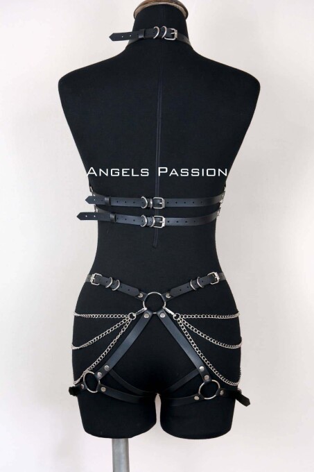 Leather Women's Fancy Dress, Leather Body Harness, Women's Leather Fancy Dress - 4