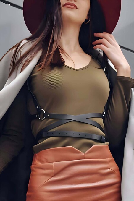 Long Waist Wrap Stylish Leather Harness for Fashion - 1