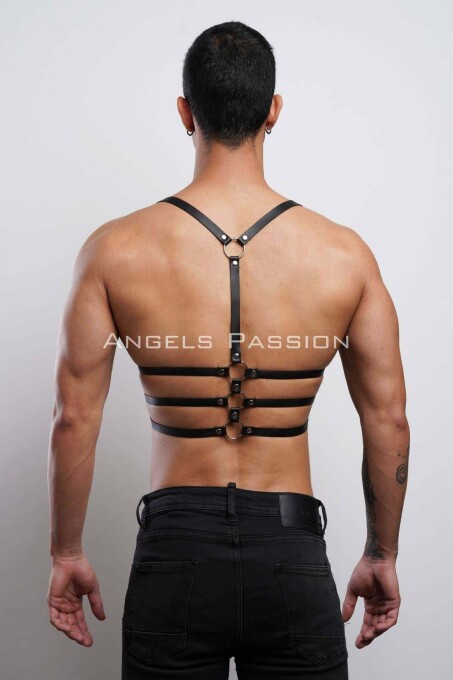 Men's 3 Row Leather Chest Harness, Stylish T-Shirt Accessory - 5