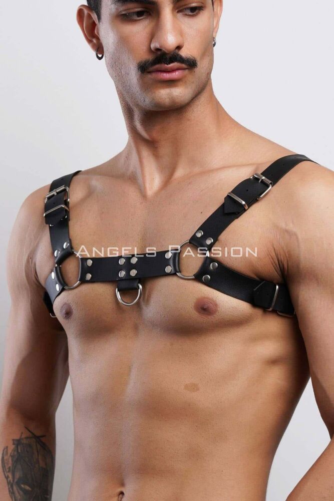 Men's Bulldog Leather Chest Harness for Fancy Clothing - 1