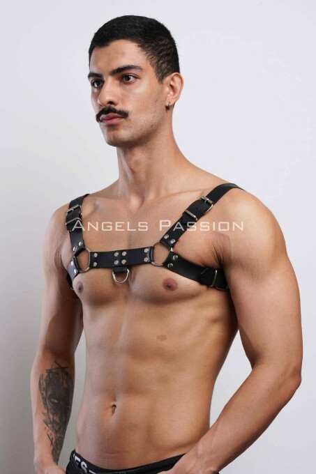 Men's Bulldog Leather Chest Harness for Fancy Clothing - 2