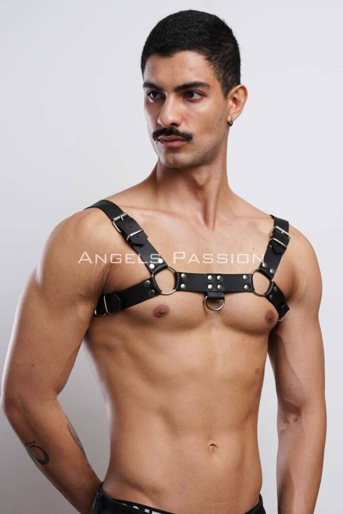 Men's Bulldog Leather Chest Harness for Fancy Clothing - 4