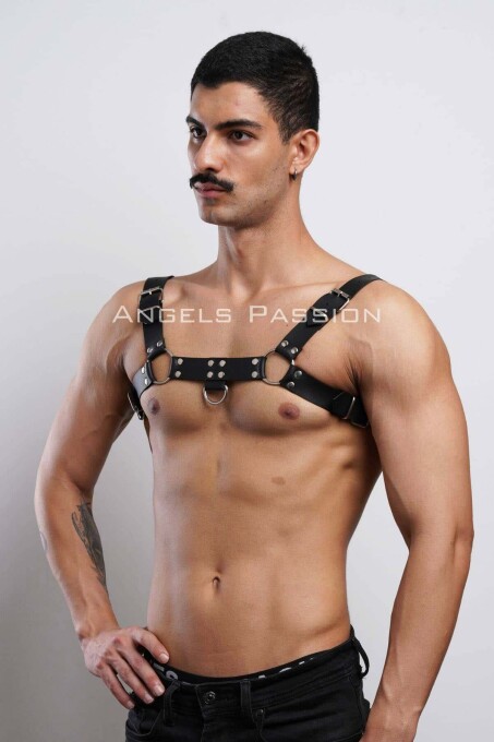 Men's Bulldog Leather Chest Harness for Fancy Clothing - 7