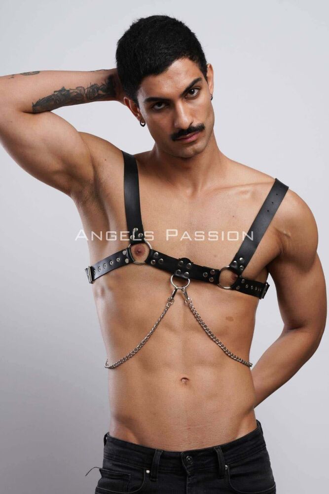 Men's Chain Chest Harness and Shirt Belt for Party - 1