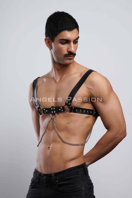 Men's Chain Chest Harness and Shirt Belt for Party - 3