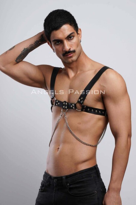 Men's Chain Chest Harness and Shirt Belt for Party - 6