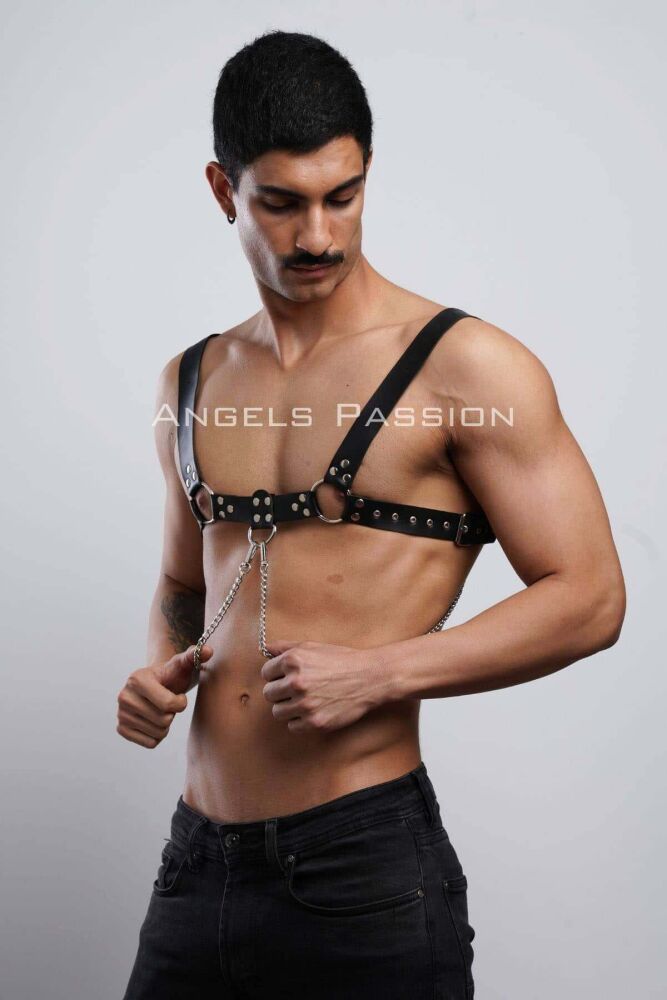 Men's Chain Chest Harness and Shirt Belt for Party - 7