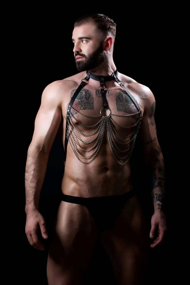 Men's Chained Fancy Leather Harness Outfit - 1