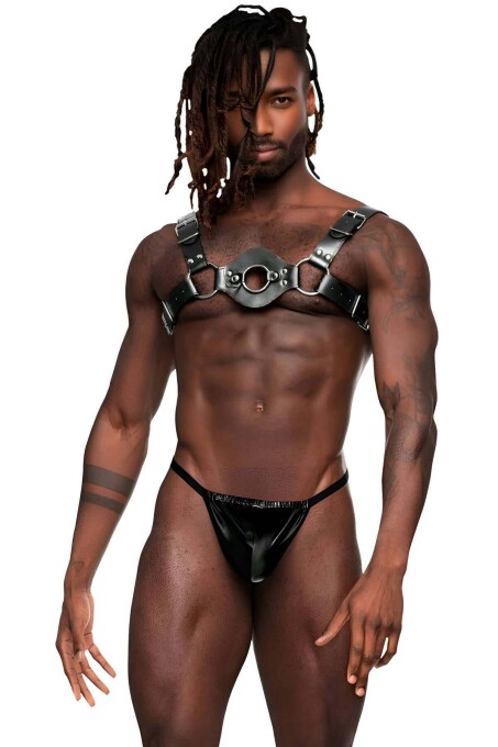 Men's Fancy Leather Chest Harness, Leather Underwear Accessory - 1