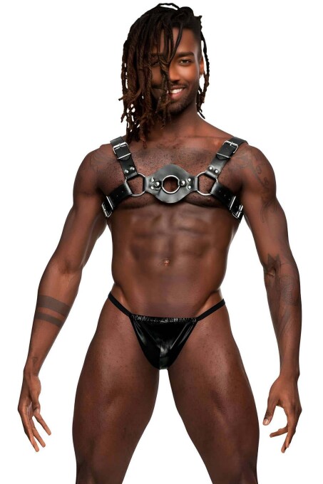 Men's Fancy Leather Chest Harness, Leather Underwear Accessory - 4