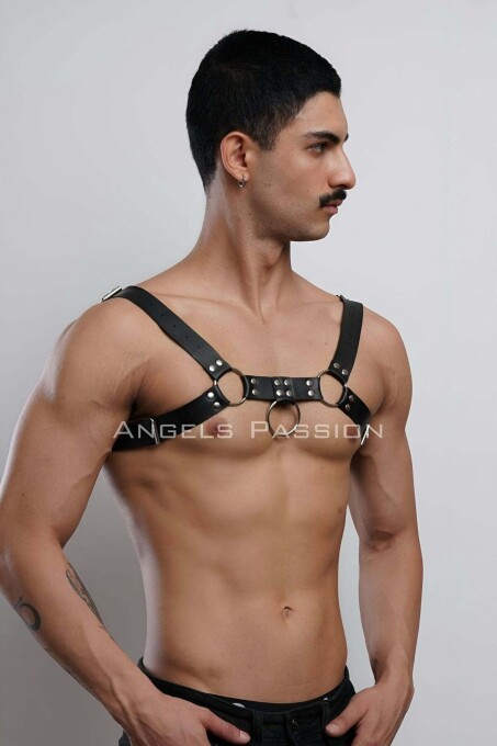 Men's Fancy Leather Chest Harness - 4