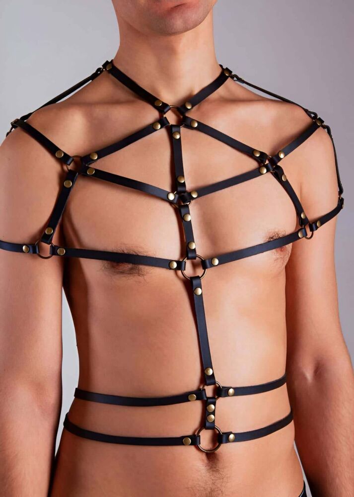 Men's Fancy Spider Web Leather Harness - 1