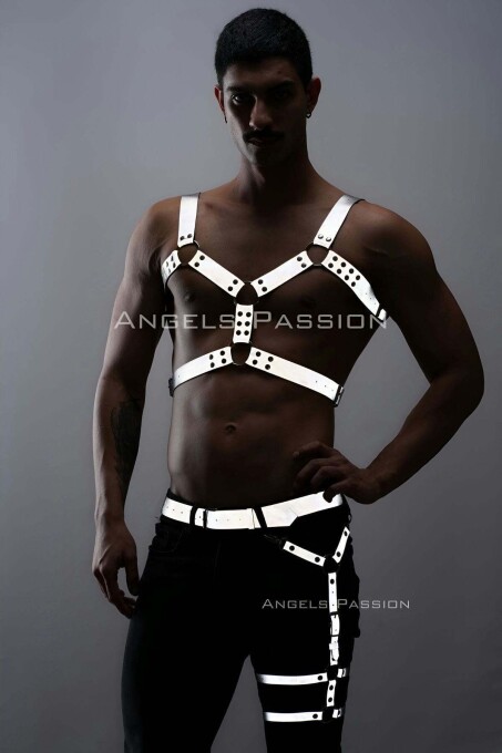 Men's Reflective Chest and Leg Harness Set, Glow in the Dark - 2