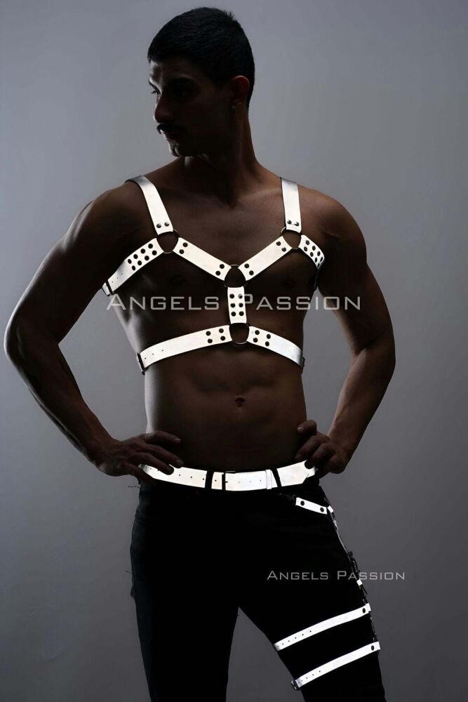 Men's Reflective Chest and Leg Harness Set, Glow in the Dark - 6