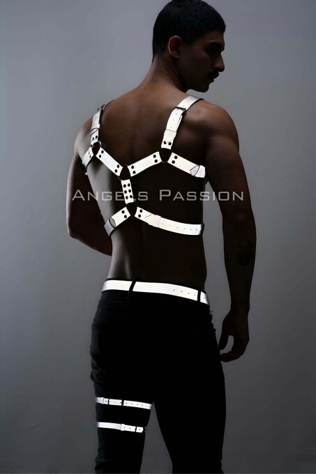 Men's Reflective Chest and Leg Harness Set, Glow in the Dark - 9