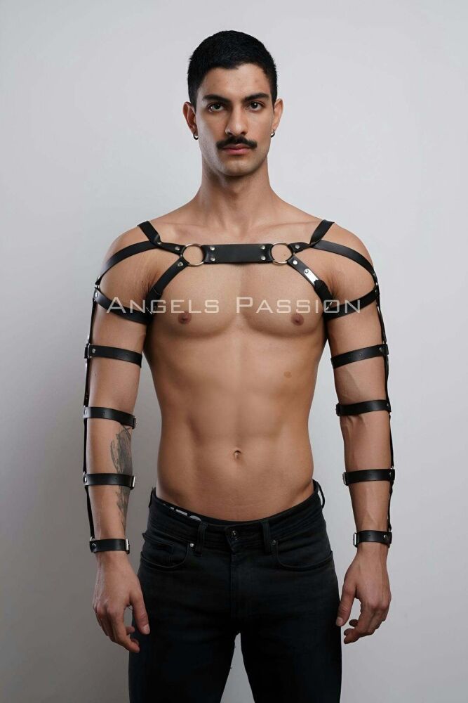 Men's Leather Arm and Chest Harness for Fancy Wear - 1